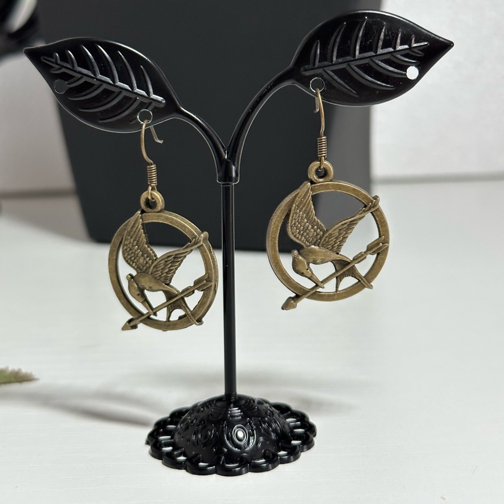 Antique Bronze Bird Arrow Hoop Earrings